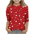 thumbnail image 3 of Meichang Valentine's Day Tops for Girls Heart Print Blouses 3/4 Sleeve Crew Neck Holiday Tees, 3 of 6