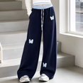 thumbnail image 4 of XXWXYD Girls Wide Leg Sweatpants Butterfly Embroidery Casual Loose Trousers Elastic Drawstring Waist Soft Knit Pants with Pockets for Cute Girls School, 4 of 4