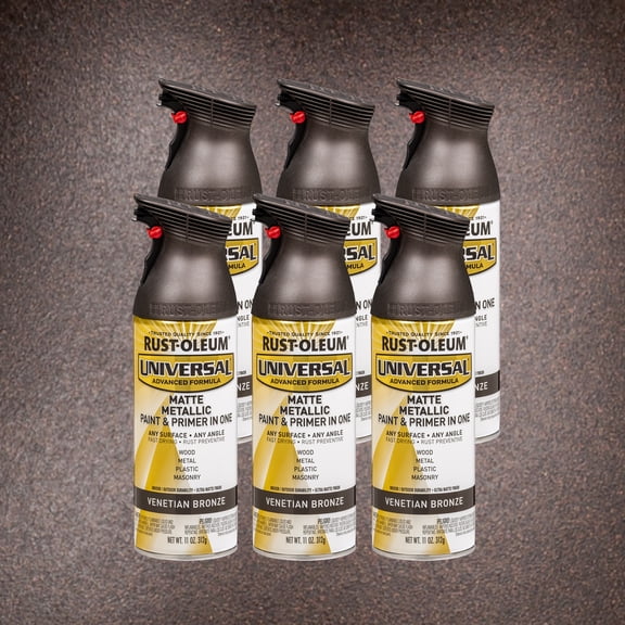 6 Pack, Venetian Bronze, Rust-Oleum Universal All Surface Interior/Exterior Matte Metallic Spray Paint-353092, 11 oz
