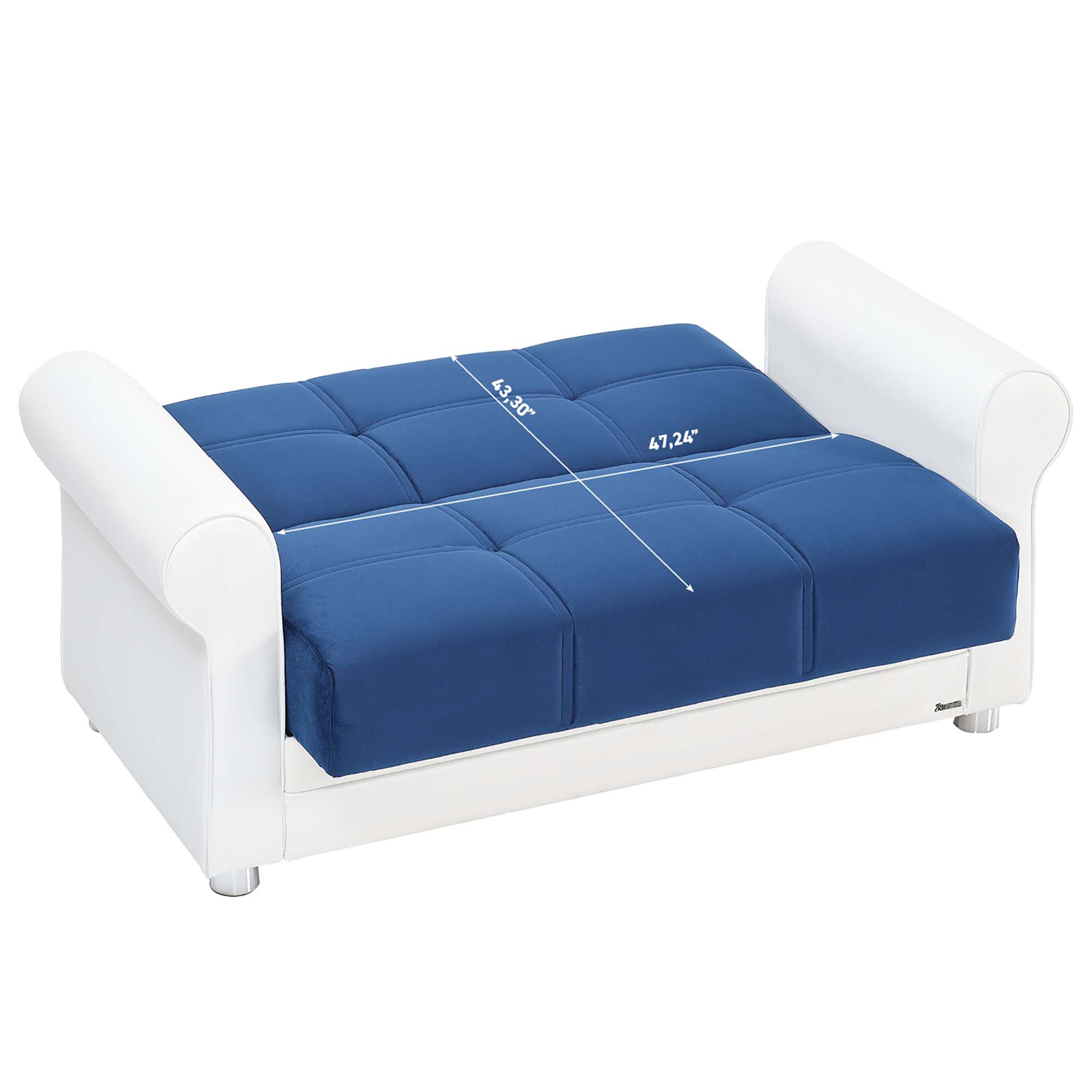 Ottomanson Convertible Sleeper Loveseat with Hidden Storage, Firm Seating, Blue