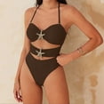 thumbnail image 3 of Guluxicc Women's Halter Neck One Piece Swimsuit Starfish Decor Cut Out Solid Color Push-Up Padded Bathing Suit Holiday Beach Swimwear, 3 of 6