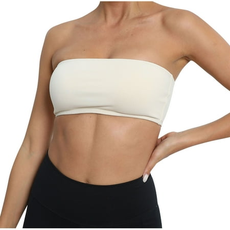 Mrat Sports Bras for Women High Support Women Strapless Bra Bandeau Bra Padded Wrapped Chest Bralette Bra Seamless Sports Fitness Bra S-203 Beige M