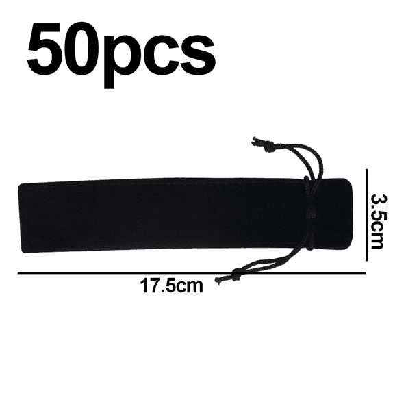50 Bolsitas De Terciopelo Para Lápices - Con Cordón, 17.8x3.5cm, Color Negro