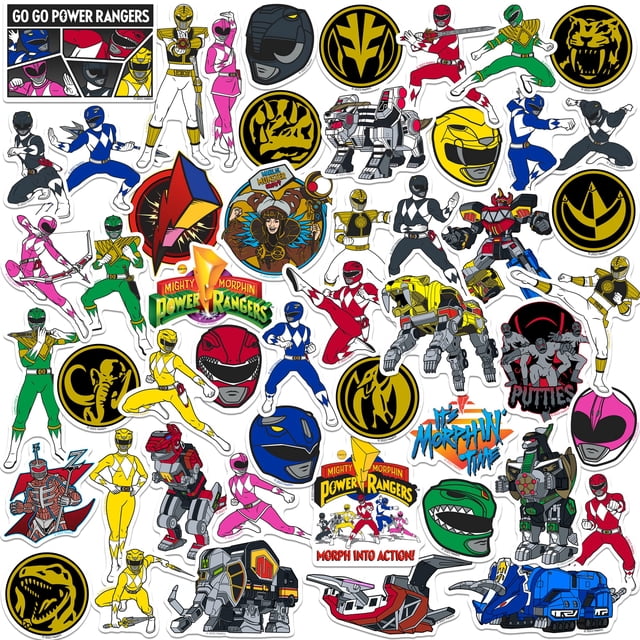 Paquete variado de pegatinas GRAPHICS & MORE Mighty Morphin' Power Rangers de vinilo de 50 quilates, tamaño grande de lujo, para portátil, botella de agua, álbum de recortes, tableta, monopatín