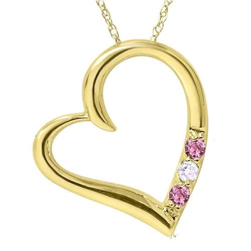 Pendentif Saphir Bleu Cœur à 3 Pierres en Or Jaune 14 K