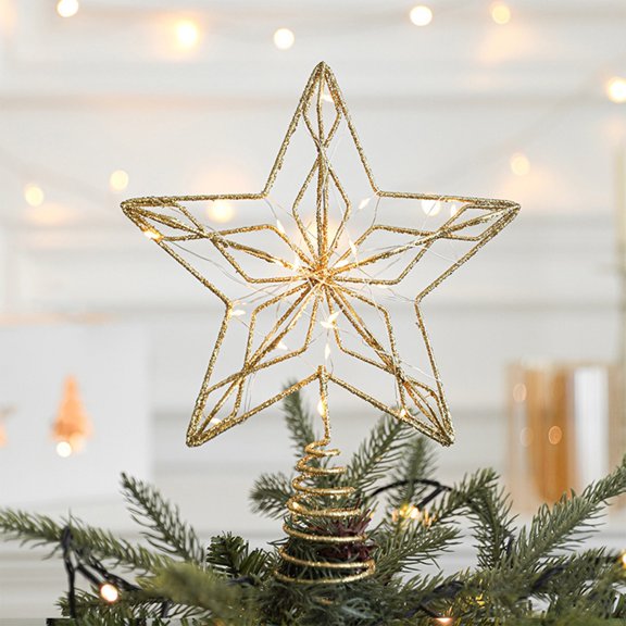 Tarmeek Christmas Tree Topper Star with LED Light Christmas Tree Decorations, Metal Christmas Tree Star Ornaments Xmas Tree Star Treetop for Indoor Outdoor Christmas Decorations.