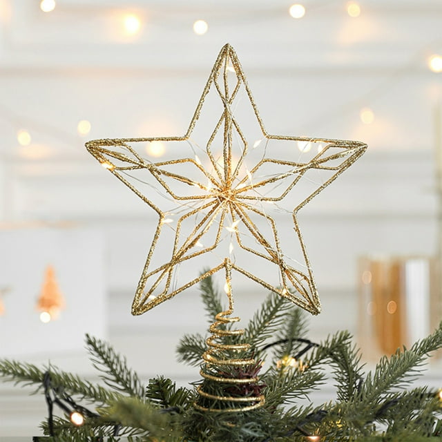 RuiJiao Clearance Star Christmas Tree Top Decoration Lighting Holiday Decoration Three Dimensional Top Star Hollow Out Five Pointed Star Tree Top Star