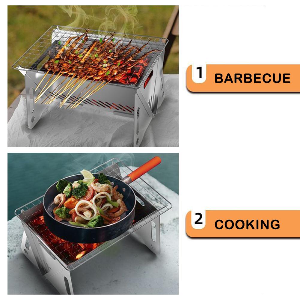 Stainless Steel Grill BBQ Charcoal Stove Outdoor Picnic Portable Folding Sxp R4O0