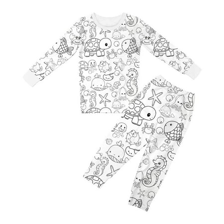 JAJAHO Leisure Outfits Set Children s DIY Coloring Cartoon Printed Long Sleeve Top Bottoms Hand Painted Home Relaxation 2 Piece Set Unisex Kids Comfort Outfit