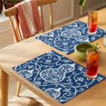thumbnail image 4 of Navy Blue Gourd Placemats Set of 4 Modern Abstract Art Floral Place Mats Indoor Wipeable Table Mats Washable Cloth Dining Table Placemats for Kitchen Holiday Party Home Decor 13x19 Inch, 4 of 9