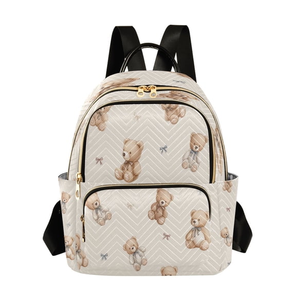 Small Bears and Bows Cute Quilted Backpack Fashion Daypack Commuter Bag for Women 8.5 L