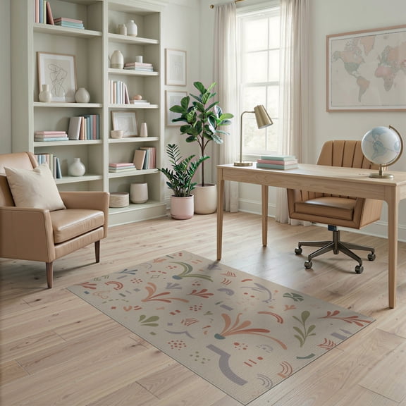 ODIKA 4'x6' Gray Abstract Geometric Design Washable Area Rug Motif with Modern Flair Stain Resistant, Low Pile, Easy Care for Dorm Room, Small Living