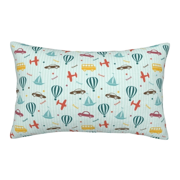 Gukieu Transport Travel Print Plush Pillow Cover, Hidden Zipper Pillow Protector without Pillow Core, Suitable for Bedroom, Office, Car Decoration-14"x20"