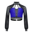 thumbnail image 4 of Zaldita Kids Girls Shiny Rhinestone Long Sleeve Dance Crop Top with Figure Skating Leggings Set Performance Dancewear Blue 16, 4 of 7