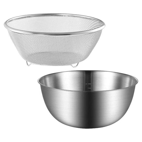 Pretyzoom 1Set Stainless Steel Fine Mesh Strainer Bowl with Nonslip Base for Kitchen