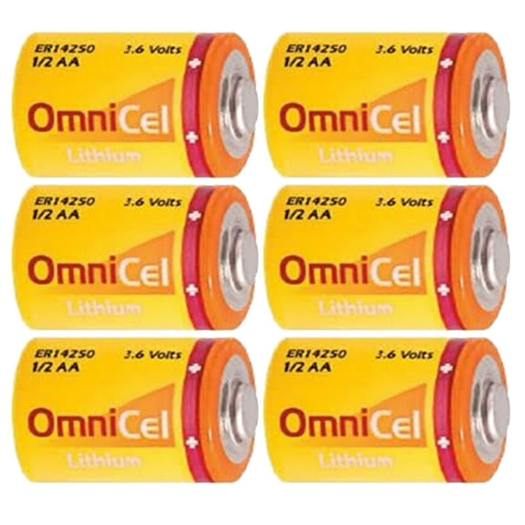 6x OmniCel ER14250 3.6V 1/2AA Lithium Standard Battery Button Top Telematics