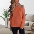 thumbnail image 2 of Arlun Off the Shoulder Sweaters for Women Casual Long Sleeve Fall Winter Lightweight Sweater Trendy Solid Color Soft Cozy Ribbed Knitted Oversized Pullover Loose Fit Jumper Orange M, 2 of 4