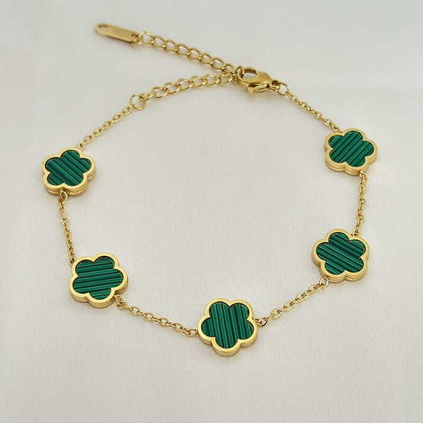 Pulsera de trébol de acero inoxidable para mujer, brazalete de flor verde de lujo, Color dorado, joyería de alta calidad, regalo nuevo, 2023