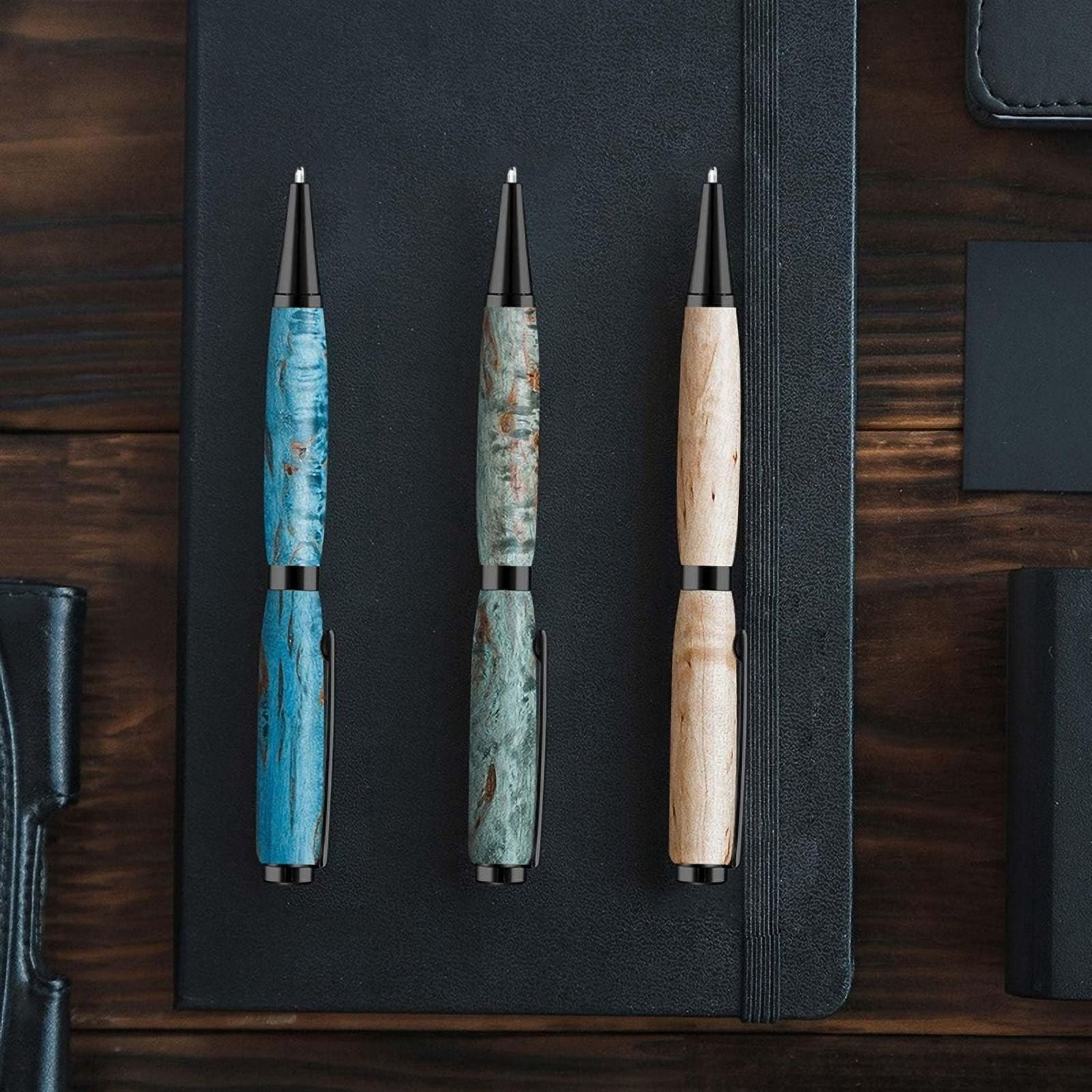 20pcs 7mm Slim Pen Set with Refills Wood Rotary Pen Kit Lathe Turning Supplies for DIY Copper Friends Teacher Student B