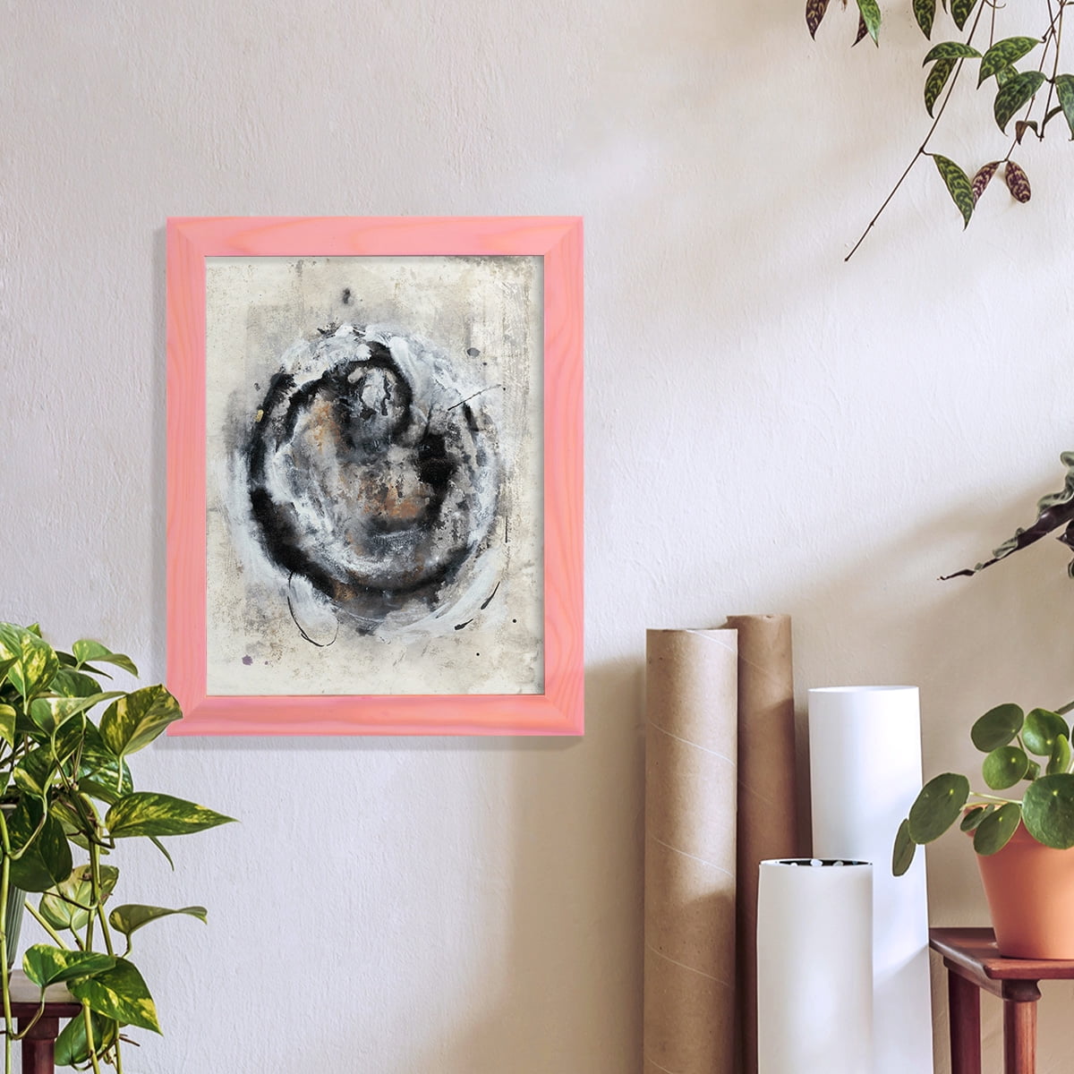 Circular Energy III -Framed Print w/glass-Sunset Pink