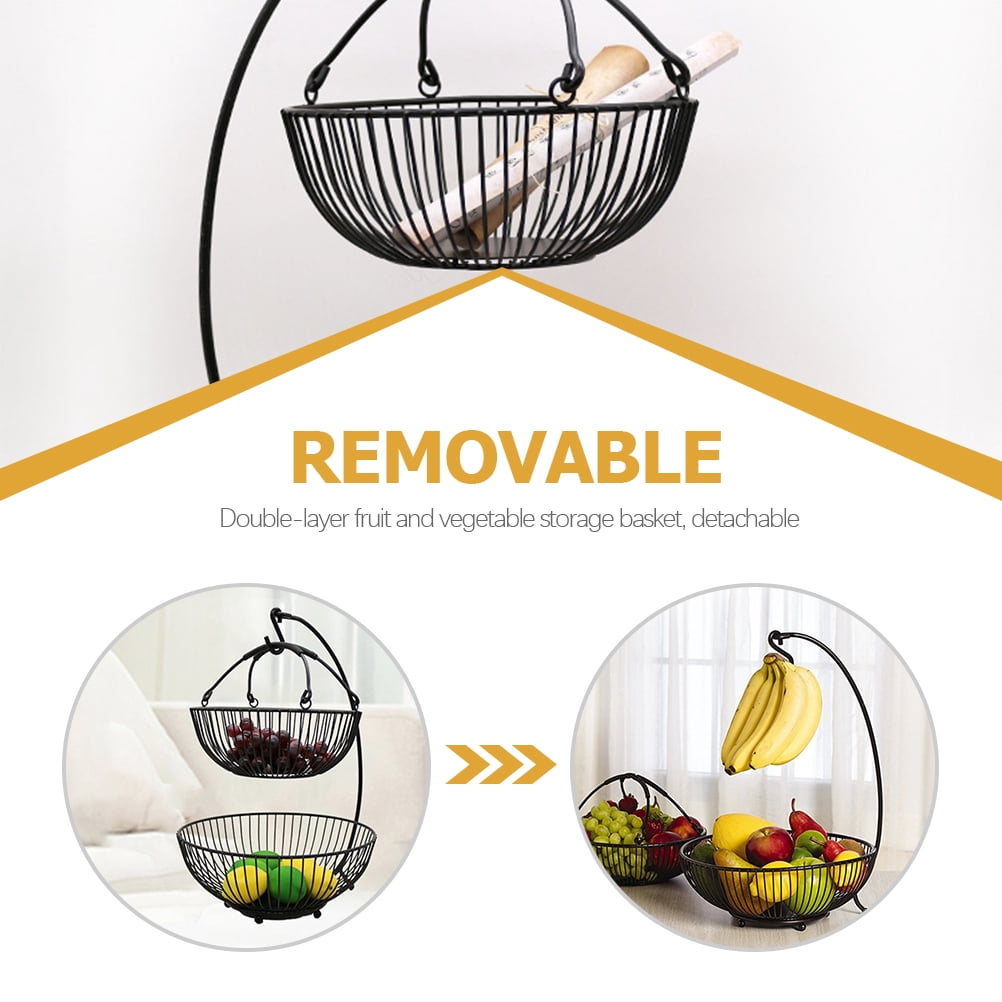FRCOLOR  Storage Basket Fruit Bowl Divided Serving Tray with Lid Modern Black