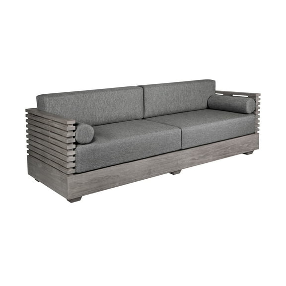 Vivid Outdoor Patio Sofa in Gray Eucalyptus Wood with Gray Olefin Cushions
