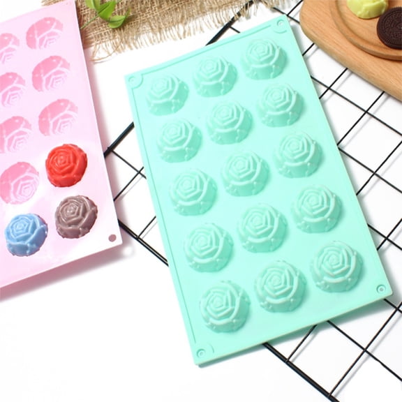 15-Cavity Silicone Rose Mold - Food Grade Baking Mold for Chocolate, Candy, Jelly & Soap Making