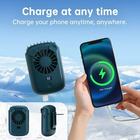 Portable AI Neck Fan with Phone Charging, 4-Speed Airflow, 50-Hour Battery Life