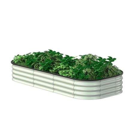 VEIKOUS Galvanized Raised Garden Bed, 6 x 3 x 1 FT Outdoor Garden Planter Box for Vegetables, Flowers, Herbs, Cream White