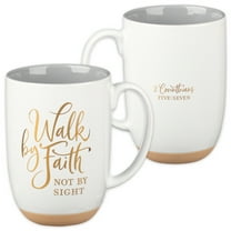 Christian Art Gifts Large Ceramic Novelty Scripture Coffee & Tea Mug for Men & Women: Walk by Faith Inspirational Bible Verse w/Clay Base & Gold, Non-toxic Lead-free Drinkware, White & Gray, 15 oz.