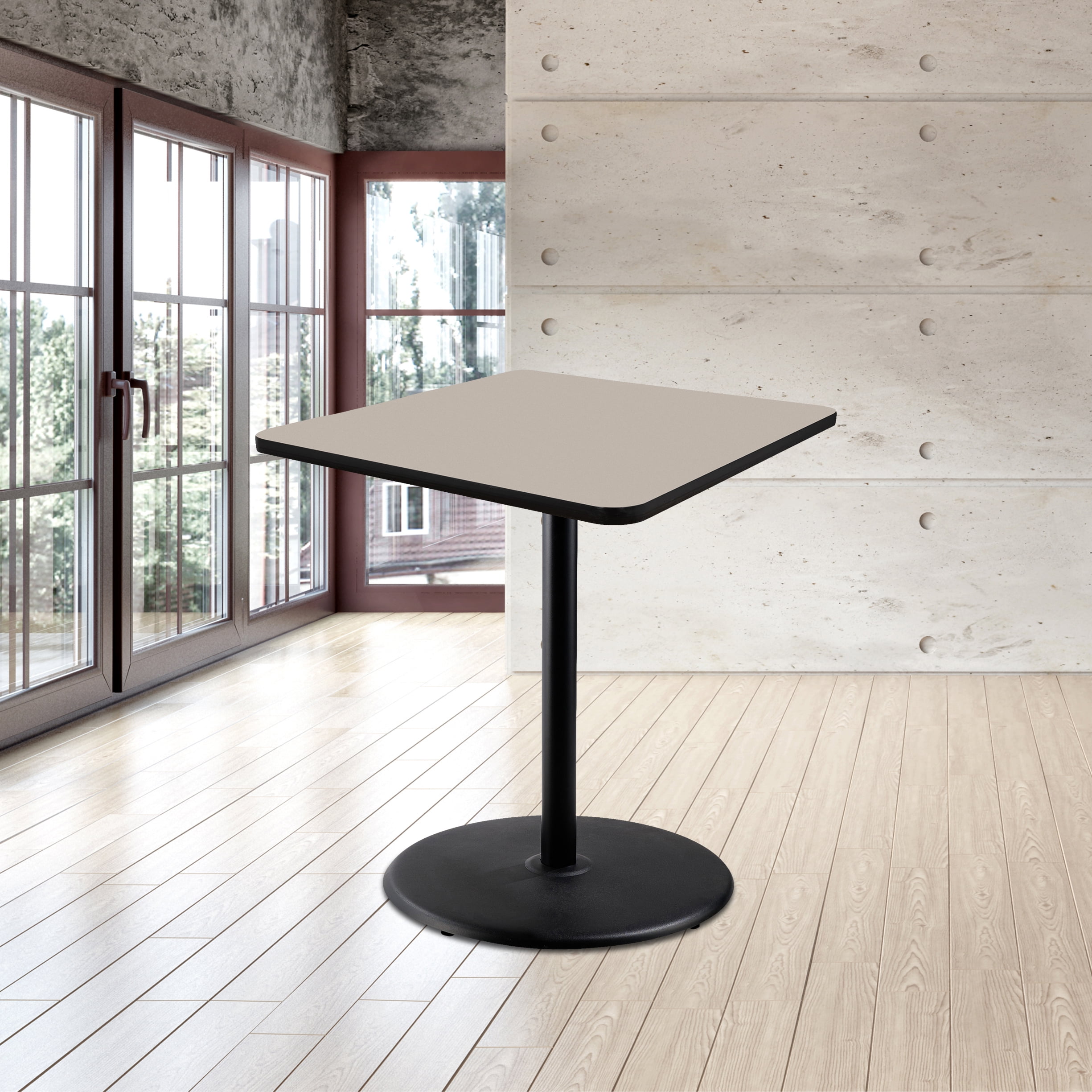 Hampden Furnishings Bennet Collection Steel Frame 36" Square Top, Round Base, 42" Height, Cafe Table, Black Frame/Grey Nebula Top