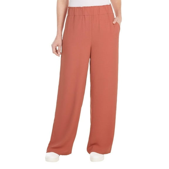 Hilary Radley Women's Wide-Leg Crinkle Elastic Waist Pants, Red
