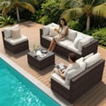 thumbnail image 3 of Clouddwell 7 Piece Outdoor Patio Furniture Set, Wicker Rattan Patio Sectional Sofa Sets, Off White, 3 of 11