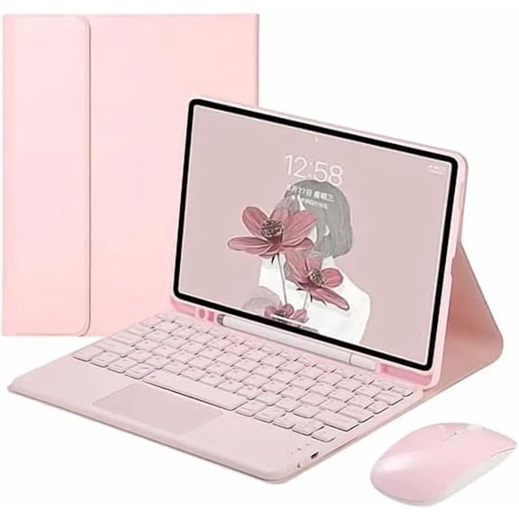 For Samsung Tab S9 FE/S9/S8/S7 Pink Keyboard Case with Touchpad & Pen Slot