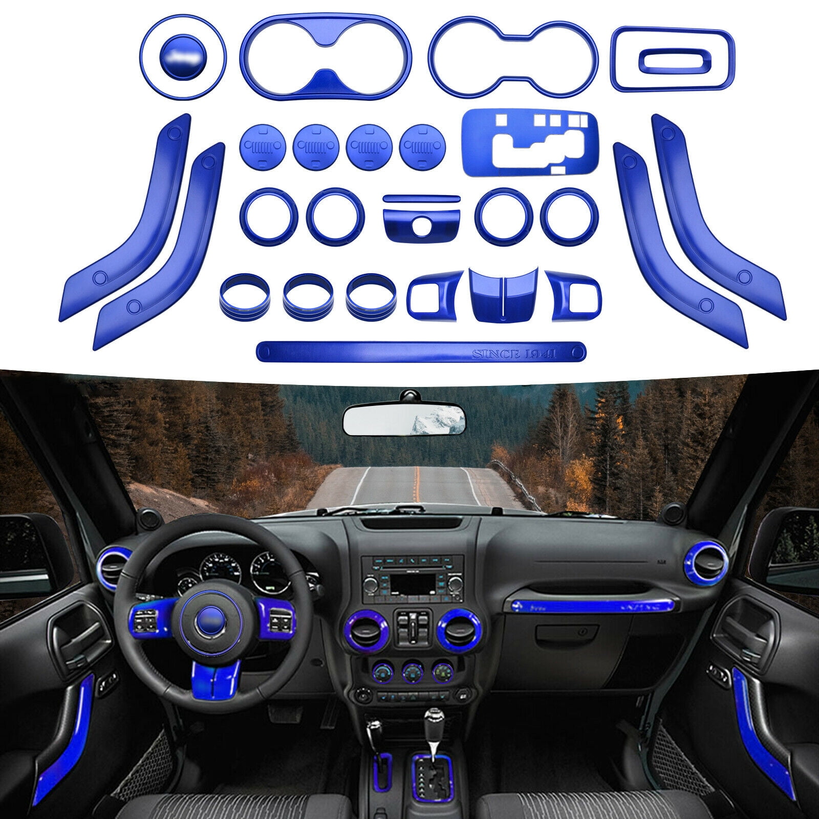 Top10 Racing 28 PCS Blue Interior Decoration Trim Kit For 2011-2018 Jeep  Wrangler JK JKU 