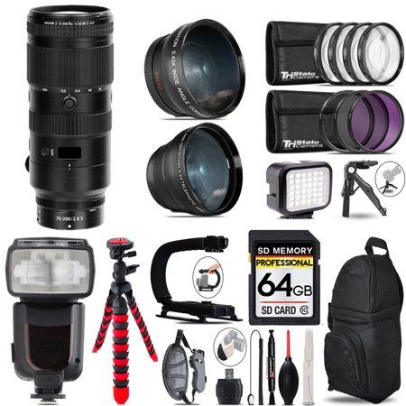 Nikon NIKKOR Z 70-200mm f/2.8 VR S Lens + Pro Flash + LED Light + Tripod - 64GB Accessory Bundle