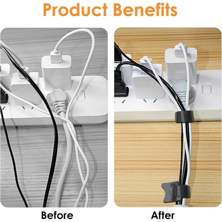 Self-Adhesive Velcro Cable Ties - 50 Pack Reusable Cord Organizers For Desk & Home