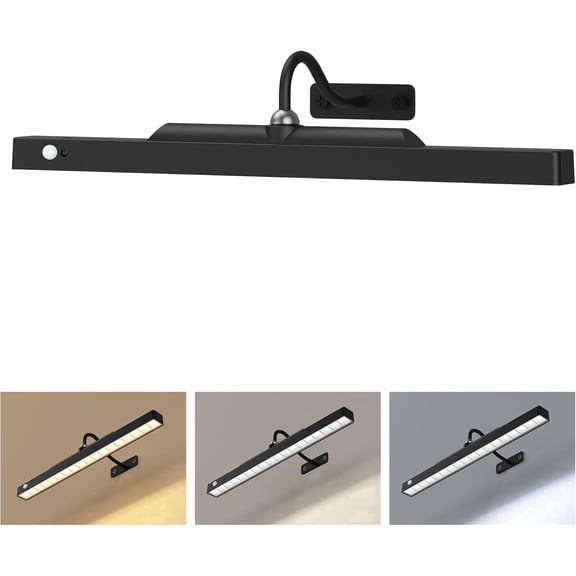 Craftersmark 16'' Black Motion Sensor Picture Light, Wireless Dimmable Battery Operated Art Light with Remote for Paintings & Artworks