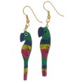 thumbnail image 3 of Rainbow Green Painted Wood Parrot Pierced Earrings 2 3/4" Ladies Adult Female Women, 3 of 3
