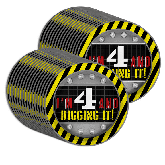 I'm 4 and Digging It Construction Party Supplies - Paper Plates for Boys 4th Birthday - Disposable Party Plates for Boys Birthday - Large 9" Plates in Bulk 32 Piece