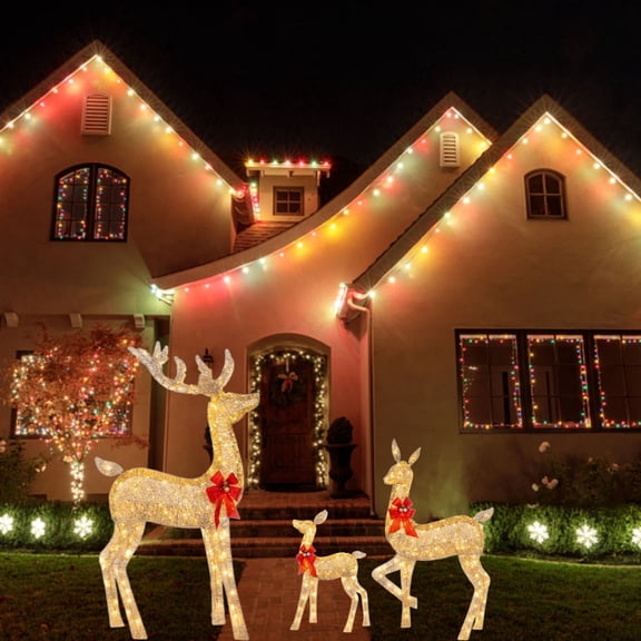 OEFNTAC  Lighted Christmas Deer Yard Decoration Shining Reindeer Family Outdoor Garden Lawn Holiday Decor LED Doe Buck and Fawn Drop Proof Waterproof Set