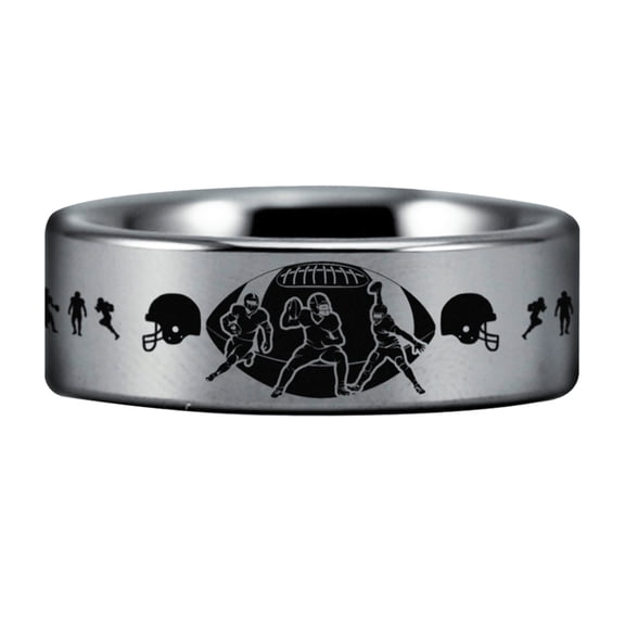 Silver Tungsten American Football Ring