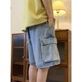 thumbnail image 5 of EMMIOL Men's Y2K Denim Shorts Mid Elastic Waist Baggy Jean Shorts Loose Fit Jorts Retro Hip Hop Shorts, 5 of 8