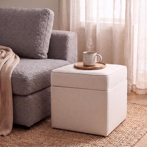 Mainstays Square Storage Ottoman, Cream Linen Fabric