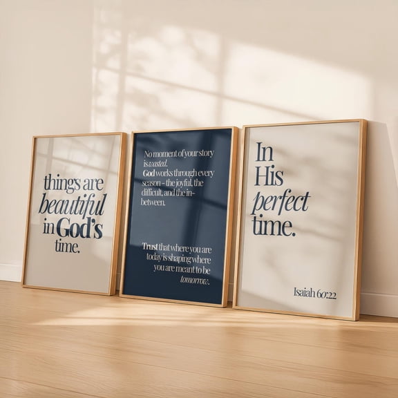Navy Christian Wall Art Bible Verse Trio In His Perfect Time Scripture Decor Set 3 Unframed Paper Print 8x12