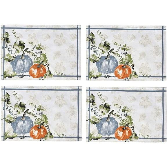 Newbridge Thanksgiving Pumpkin Vine Stonewashed Bordered Set of 4 Fabric Placemats
