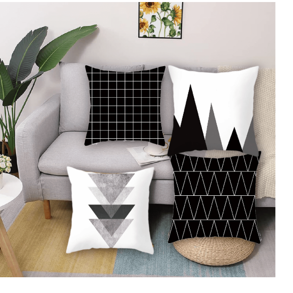 Decorative Geometric 18 x 18 Inches Throw Pillow Covers - Modern Pattern Linen Square Pillow Cushion Case for Sofa Couch Bed Home Outdoor Car (18" x 18", Black)