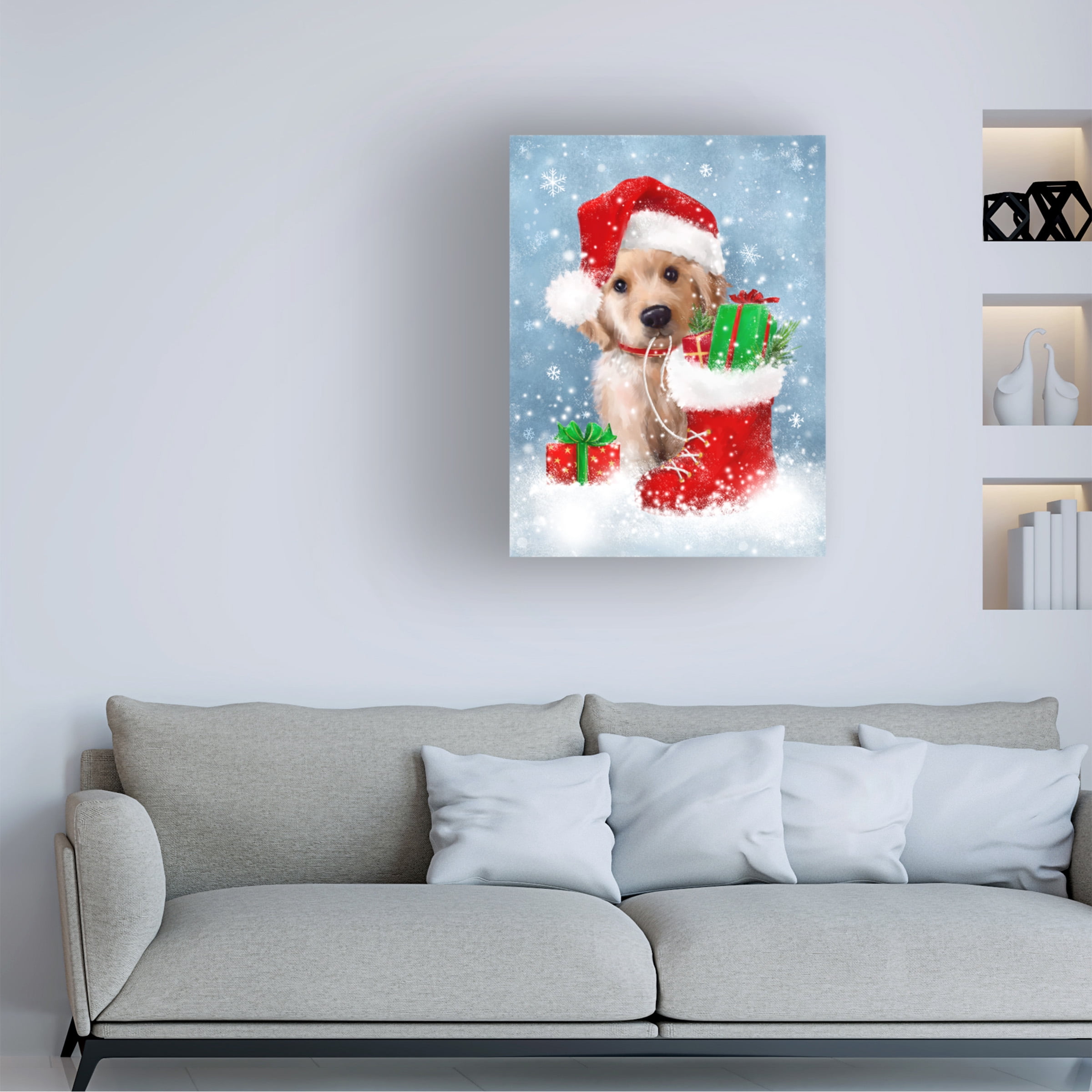 MAKIKO 'Puppy With Santa's Hat' Canvas Art