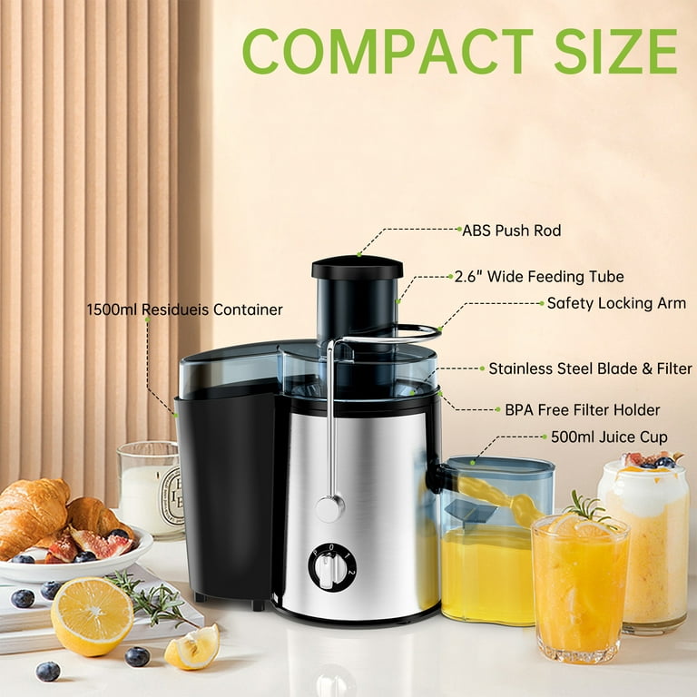 Juicer, 400W Centrifugal Juicer Machine with 3 Feed Chute for Whole Fruits  and Vegetables, Juice Extractor Easy to Clean, 3 Speeds Control, Anti-Drip,  Stainless Steel/BPA Free, Silver 