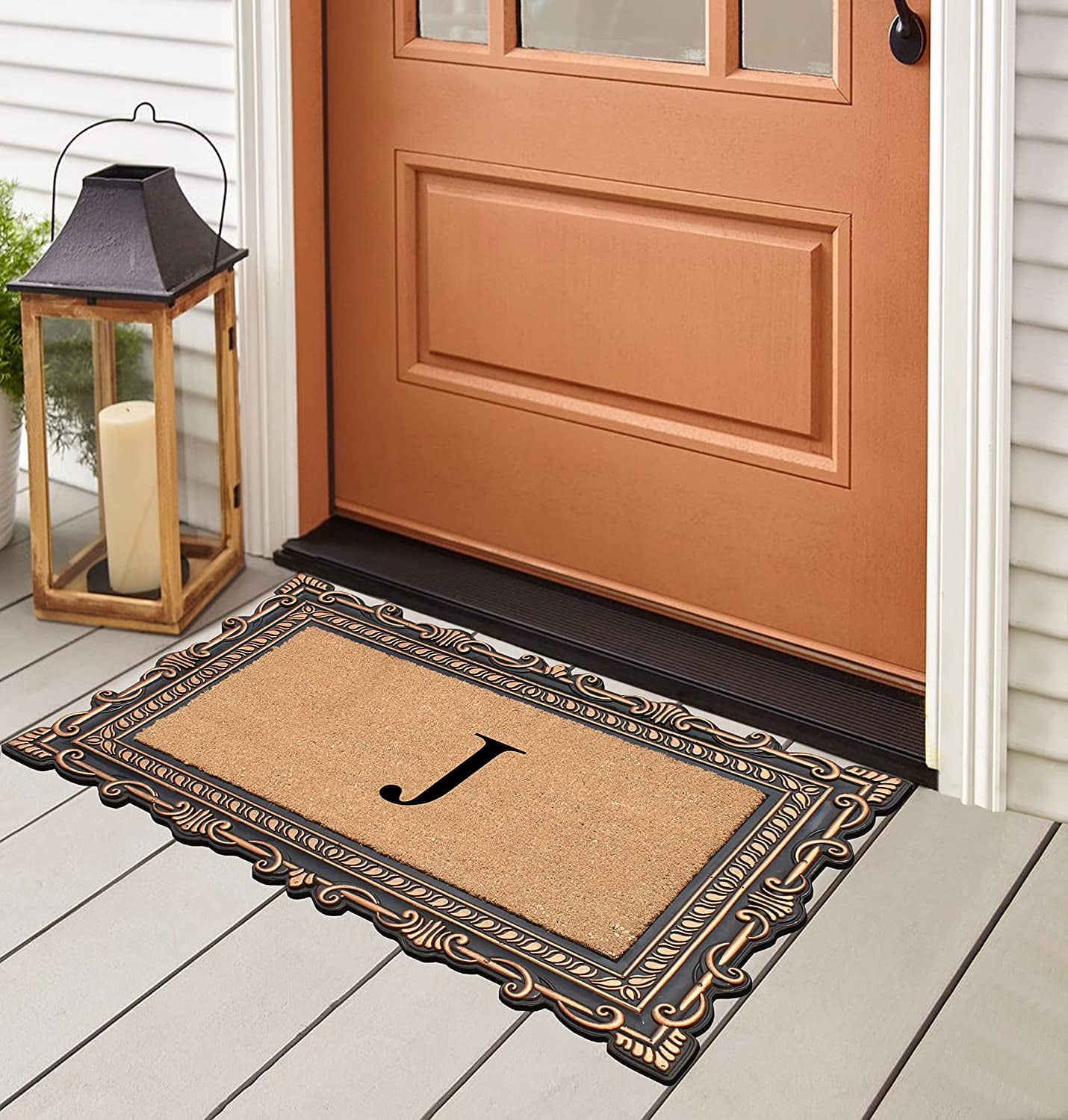 A1HC Natural Rubber & Coir 24x36 Monogrammed Doormat For Front Door, Anti-Shed Treated Durable Doormat for Outdoor Entrance, Heavy Duty, Low Profile, Easy to Clean, Long Lasting Front Porch Entry Rug